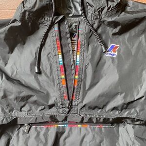 K-Way Black Half-Zip Hooded Windbreaker Jacket Size Medium